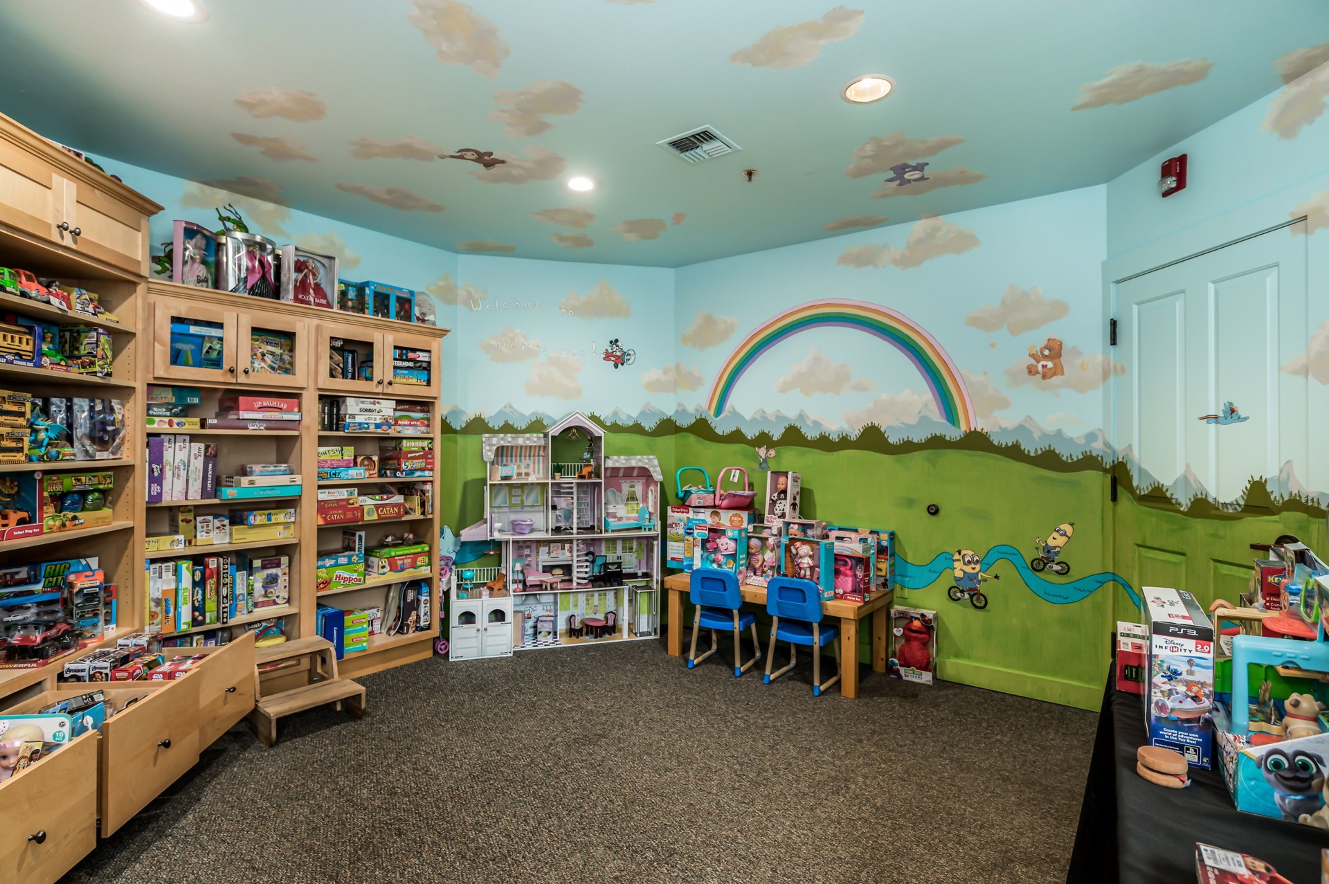 Image of the inside of the Bend House treasure chest toy closet